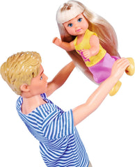 Simba 105733673 - Steffi Love Happy Family, Păpușă însărcinată, Kevin, Evi și bebeluș cu cărucior, 11 piese, accesorii, 30 cm, vârste 3+