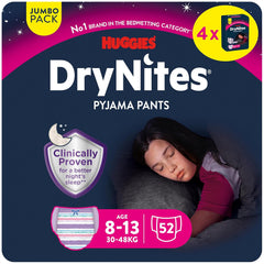 Scutece Huggies DryNites Nighttime pentru enurezis, pentru băieți de la 13 până la aproximativ 8-13 ani (30-48 kg), 33 de bucăți (3x11), pachet lunar Jumbo, chiloți pentru scutece XL, produse de baie Vazba