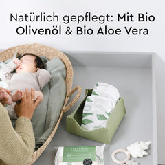 Șervețele umede LILLYDOO verzi, 600 bucăți (10 x 60), șervețel 100% fără plastic, rezistent la rupere - fără parfum, delicate și naturale, curățare delicată pentru pielea sensibilă, testate dermatologic