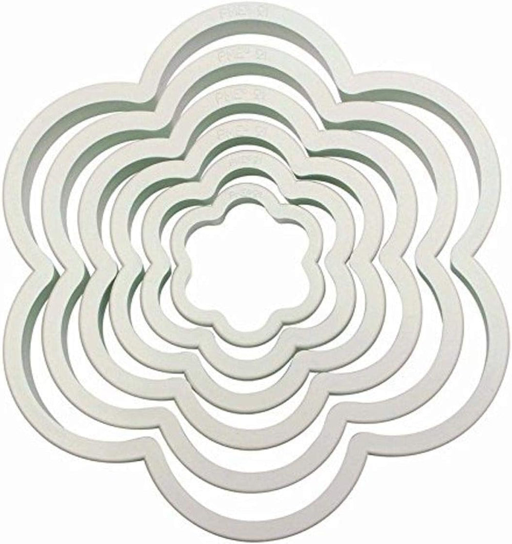 6 buc. decupaje din plastic FLOWER pentru glazură, fondant, decorațiuni tort cu zahăr, 11,5 x 1 x 11,5 cm, fildeș