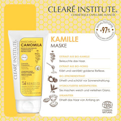 Clearé Institute | Mască cu mușețel | Hrănește, condiționează și descurcă | Strălucire și strălucire aurie | 97% ingrediente naturale | Calmează scalpul | Cu extract de mușețel |150 ml Masca de par Naty Shop