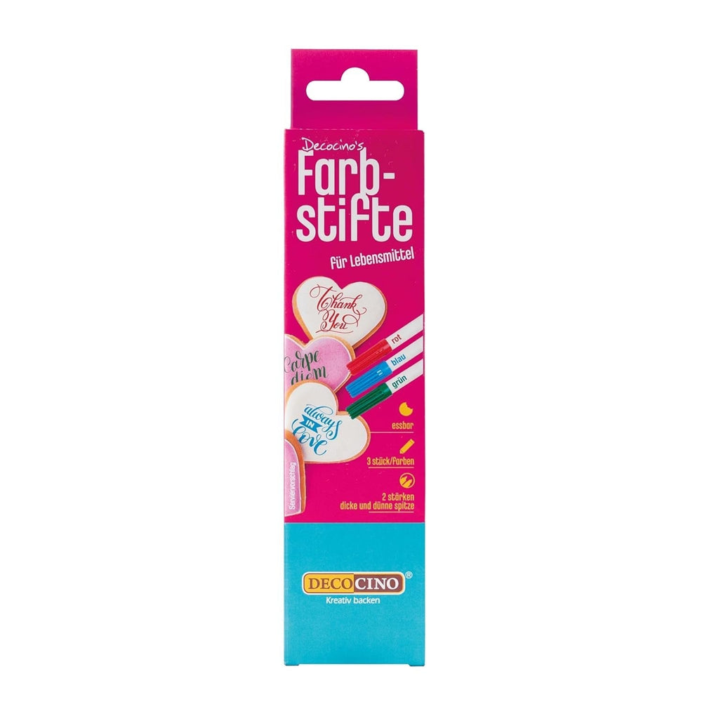 Marcatoare alimentare DECOCINO – Set de 3 – Markere comestibile cu colorant alimentar – Pentru decorarea prăjiturilor, torturi și multe altele – Fără gluten și lactoză