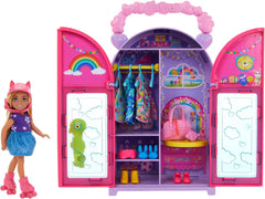 Barbie Chelsea păpușă și dulap Playset cu haine și accesorii, set de 17 piese, pliabil pentru a juca pe drum și depozitare, HXN03 Papusi Naty Shop Titlu implicit