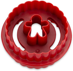 Formă de biscuiți Städter Linzer, omuleț de turtă dulce, ondulată, față-verso, plastic ABS, roșie, diametru: 5,5 cm, înălțime: 3 cm, 954145