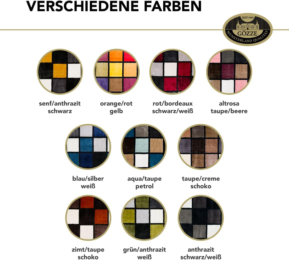 Gözze - Pătură moale și confortabilă, senzație de cașmir, greutate mare a țesăturii 500 G/M², Antigua, 150 X 200 Cm - Muștar/Negru/Alb Paturi si Cuverturi Besuche den Gözze-Store