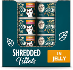 Lily’s Kitchen Aus Natürlichen Zutaten hergestellt Zerkleinerte Filets in Gelee mit Hühnchen und Lachs Ausgewachsen Nassfutter für Katzen 70 g Dose