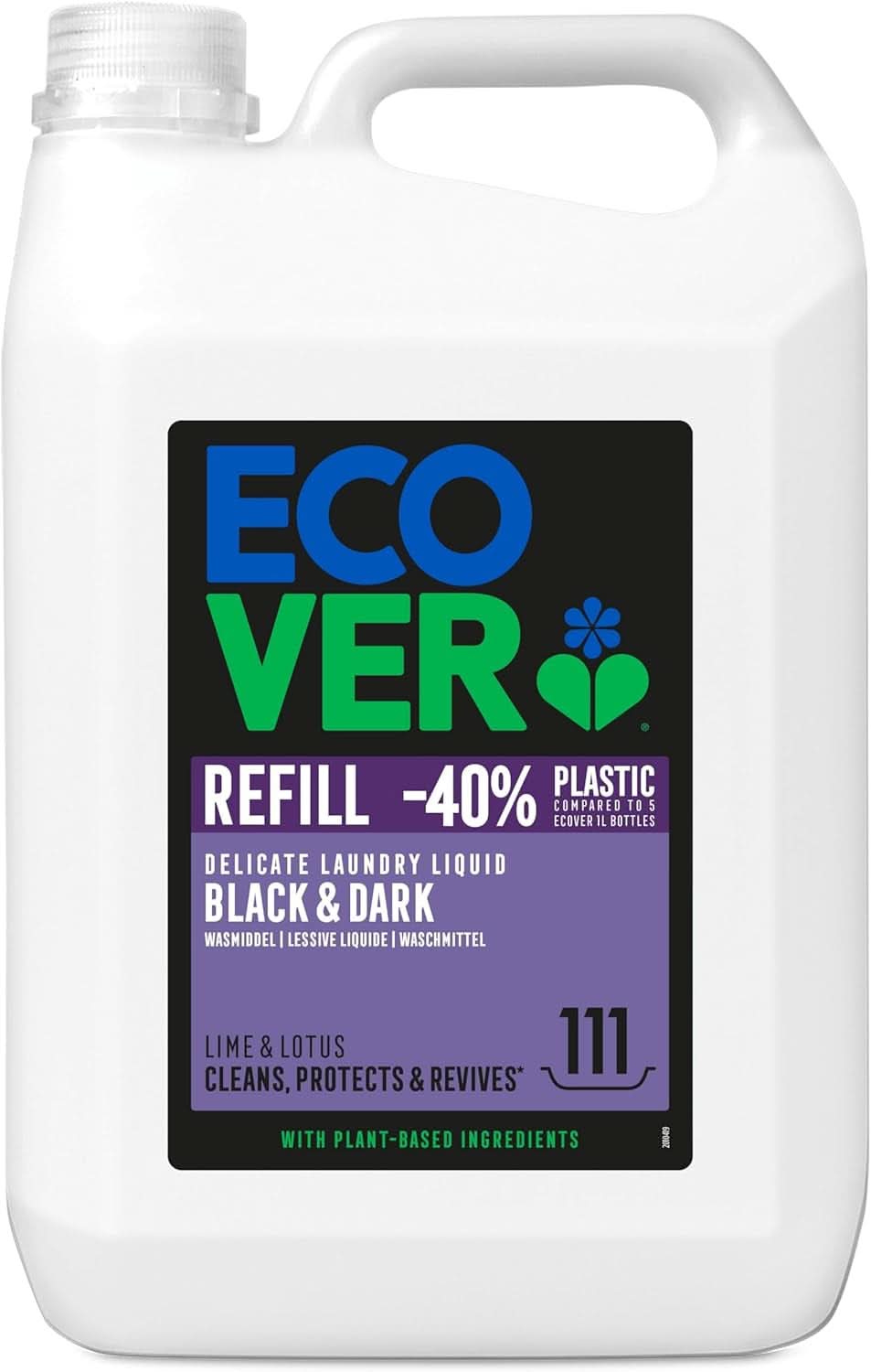 Ecover Delicate Detergent Black & Dark - Lime & Lotus (5 litri, 111 spalari), Detergent lichid cu ingrediente vegetale pentru rufe închise la culoare Naty Shop 5 litri