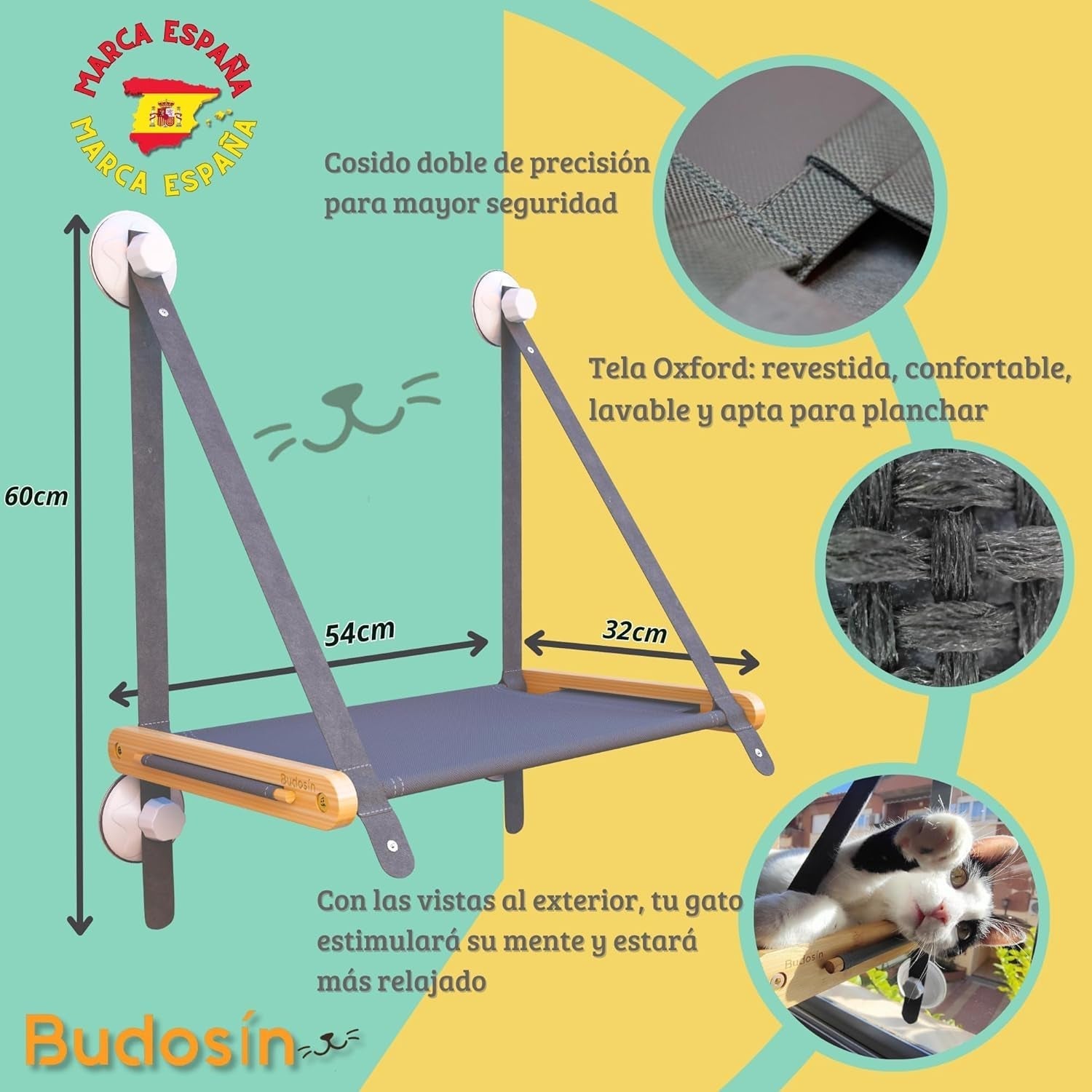 Șezlong pentru pisici - Pat pentru pisici la fereastră - Hamac pentru pisici - Hamac pentru pisici - Hamac pentru pisici - Hamac pliabil pentru pisici 54 cm - Lemn masiv