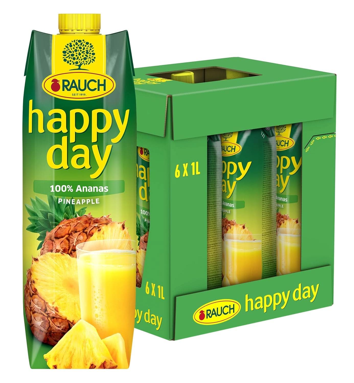 Rauch Happy Day Ananas | Explozie de arome tropicale | Fabricat din 100% suc concentrat de ananas | 6 x 1 litru,Tetra Prisma Bauturi fara alcool Naty Shop