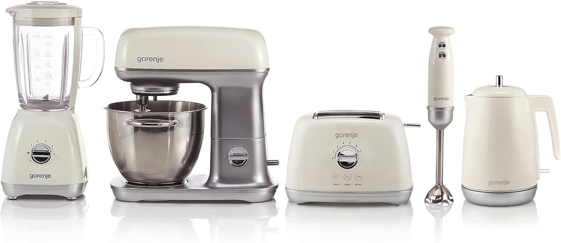 Gorenje MMC 1000 RL Küchenmaschine 7 Geschwindigkeitsstufen/Schüssel 4,5 Liter/ 1000 W Motorleistung / 3D Mixen/Supersilent/Easyclean/Überhitzungsschutz/Drehzahlregulierung/Champagne Mama si Copilul Naty Shop