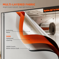 Cort de creștere Spider Farmer Pro 70x140x200 cm, cu ușă rulantă, fereastră de observare, panou de podea detașabil, material textil Mylar 2000D, pentru cultivare hidroponică în interior cu SF4000, G4500, SE4500