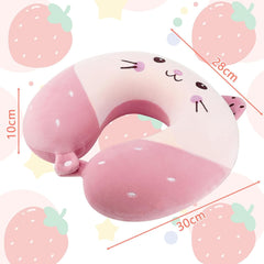 Litimkat pernă pentru gât copii, pernă portabilă pentru gât,pernă de călătorie, Pernă din spumă de memorie în formă de U, călătorie, avion, mașină, tren, birou, acasă, față de pernă cu model drăguț de animale, detașabilă (roz) Perne ortopedice cervicale Naty Shop
