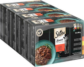 Hrană umedă pentru pisici Sheba Sauce Collection, în pliculețe porționate, pachet multiplu cu compoziție sărată, 4x12x85g
