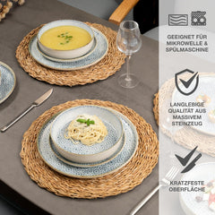 Set de veselă Moritz & Moritz ALHAMBRA pentru 6 persoane, 18 piese, din porțelan de înaltă calitate - veselă modernă albastră - set ușor de întreținut, inclusiv 6 farfurii de cină, 6 farfurii de desert și 6 boluri