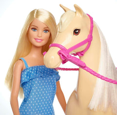 Păpușă Barbie și jucărie cu cal, accesorii pentru călărie, include 1 păpușă și 1 cal, potrivită ca și cadou pentru copiii cu vârsta de 3 ani și peste, FXH13