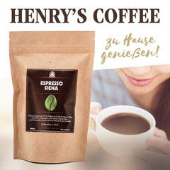 Henry´s Espresso Siena 500g - würziger Körper - dunkle Röstung - erlesene Qualität - Handwerklich in Deutschland geröstet - Kaffeebohnen direkt vom Bauern