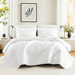 Comfort Spaces Kienna Quilt Set, cusături duble de lux, pătură de vară, ușoară, moale, lenjerie de pat pe tot parcursul anului, față de pernă asortată, albă, pătură pentru paturi King Size (264.2 X 228.6 Cm), Plapumi si pilote Naty Shop Grădină albă/opulentă Quilt King/Cal King(104"X90")