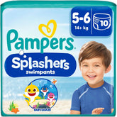 Scutece Pampers mărimea 5-6, Splashers Baby Shark Limited Edition, 10 bucăți, scutece de înot de unică folosință, pentru protecție sigură în apă