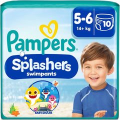 Scutece Pampers mărimea 5-6, Splashers Baby Shark Limited Edition, 10 bucăți, scutece de înot de unică folosință, pentru protecție sigură în apă