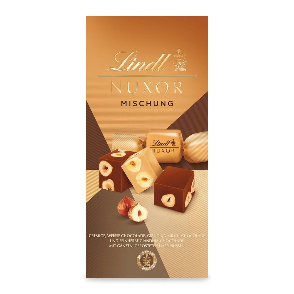 Lindt Ciocolată | Mix pentru pungă NUXOR | 103g | Cuburi cremoase de ciocolată Gianduja în trei sortimente cu alune întregi prăjite | Cadou de ciocolată