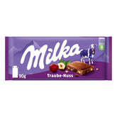 Milka Struguri și Alune – Ciocolată cu lapte alpină cu bucăți de alune și stafide – 90g