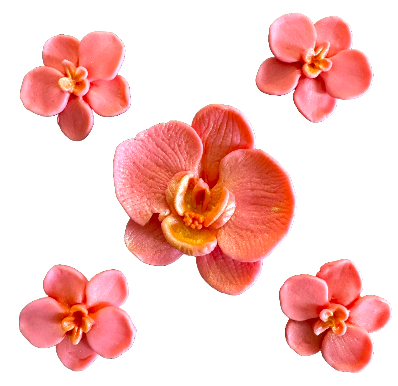 Set 5 decoratiuni comestibile din pasta de zahar, Orhidee roz Decoratiuni din Pasta de Zahar Nati Shop