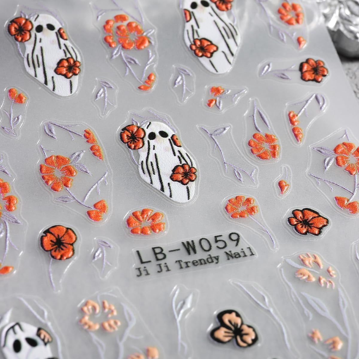 JMEOWIO Nagelsticker Halloween 9 Blatt Nail Art Sticker Selbstklebend Nagelaufkleber Süße Geisterblume Dekoration Nageldesign Zubehör