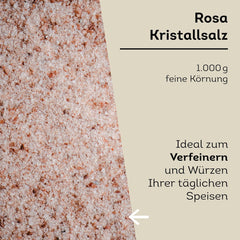 Küper Selection 1000g Kristallsalz rosa fein - rosa Speisesalz zum Würzen und Verfeinern – 100% natürliches Salz