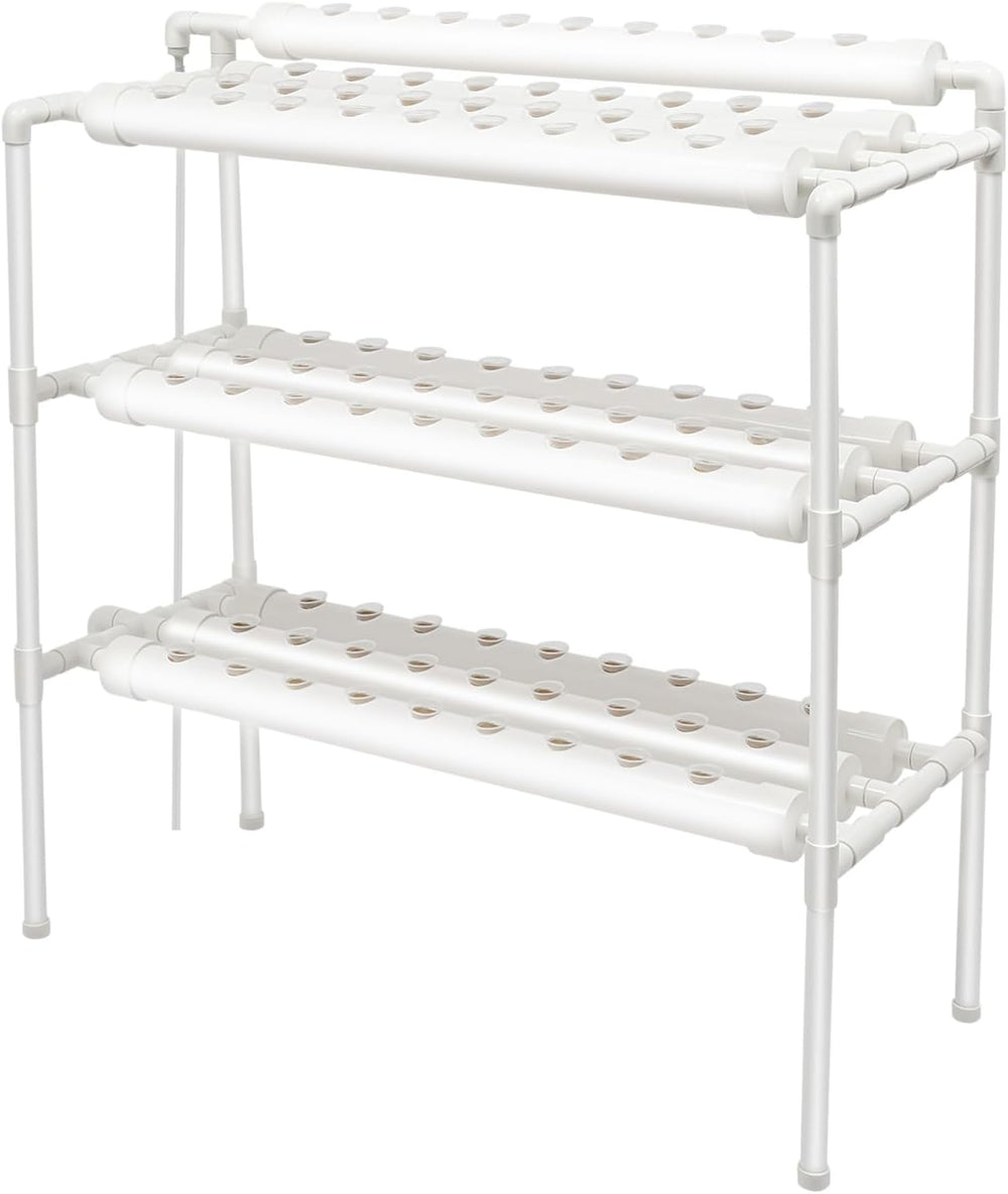 Kit de creștere hidroponică cu 3 straturi cu 90/108 poziții de plantare și pompă de apă, sisteme de creștere a plantelor fără sol din PVC, kituri de creștere hidroponică pentru cultivarea legumelor și fructelor (108 poziții de plantare)