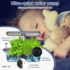 Sistem de creștere hidroponică cu 12 ustensile, Set de grădină de plante aromatice de interior cu lumină LED, Grădină inteligentă pentru casă, Bucătărie, Kit de germinare cu temporizator automat (Gri)