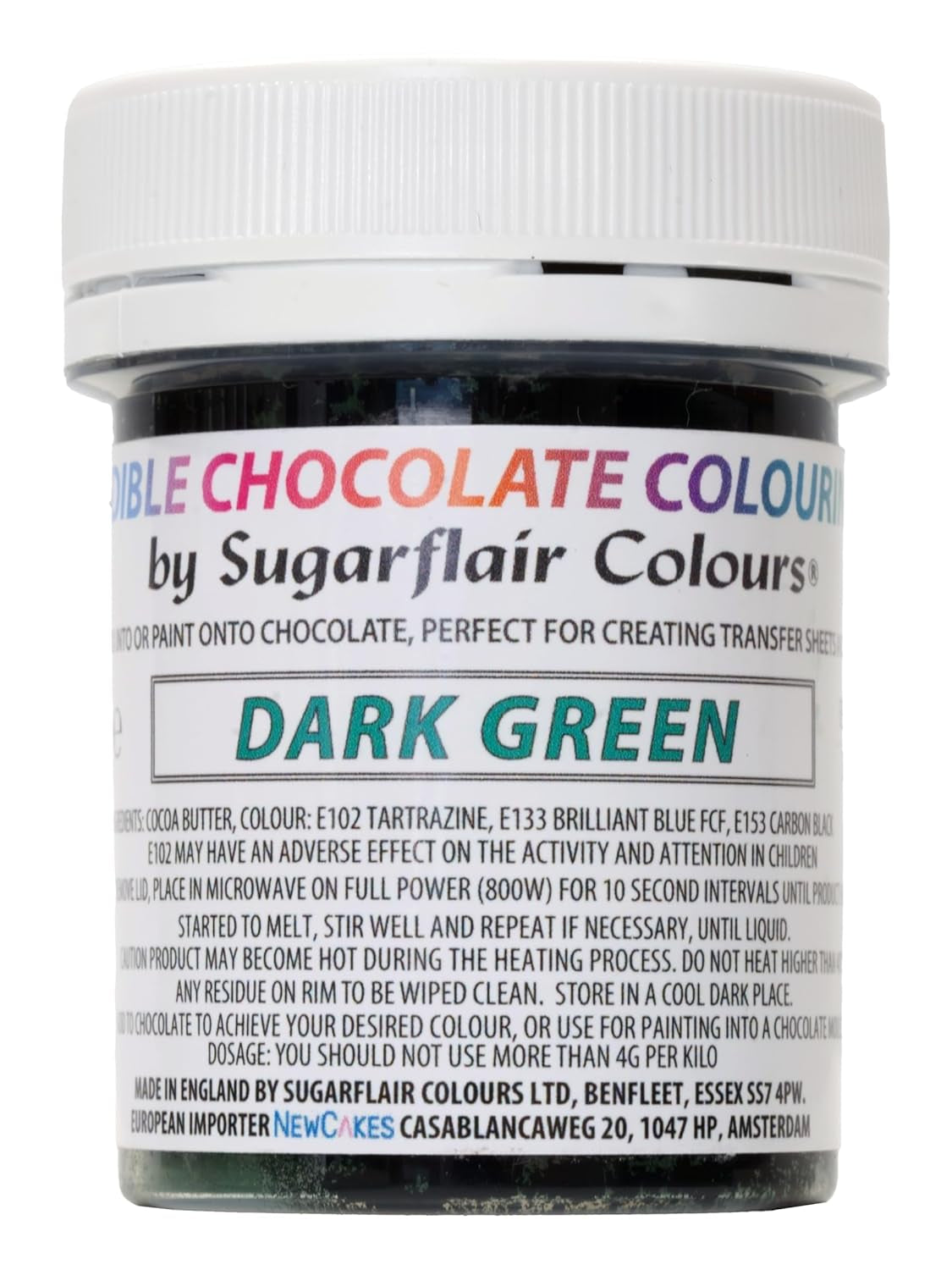 Colorant alimentar Sugarflair Chocolate Colorant alimentar pentru ciocolată verde închis - Unt de cacao organic colorat, colorant ciocolată pentru colorarea ciocolatei, praline - 35g