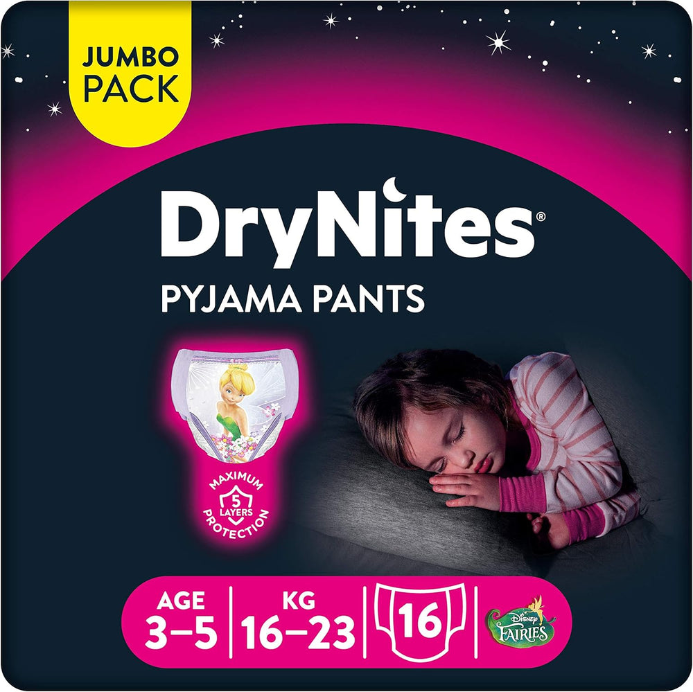 Chiloți de noapte Huggies DryNites, pentru fete, 3-5 ani (16-23 kg), 2 x 16 bucăți