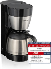 Espressor cu filtru Cloer 5009 cu funcție de menținere la cald, pentru până la 8 cești, 800 W, cu carafă izolată din oțel inoxidabil, cană filtrantă 1x4, negru