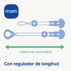 Suzetă MAM, adaptabilă la toate tipurile de suzete, inele de dentiție și jucării, lungime reglabilă, inclusiv husă pentru tetină, lavabilă, neutră, 1 bucată, asortate