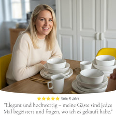 Set de veselă din porțelan pentru 12 persoane, Crystal 48 de piese, CÂȘTIGĂTOR AL TESTULUI, Set de veselă din porțelan transparent, set de boluri și farfurii, serviciu de cină pentru 12 persoane, Seturi de veselă Pure Living în alb