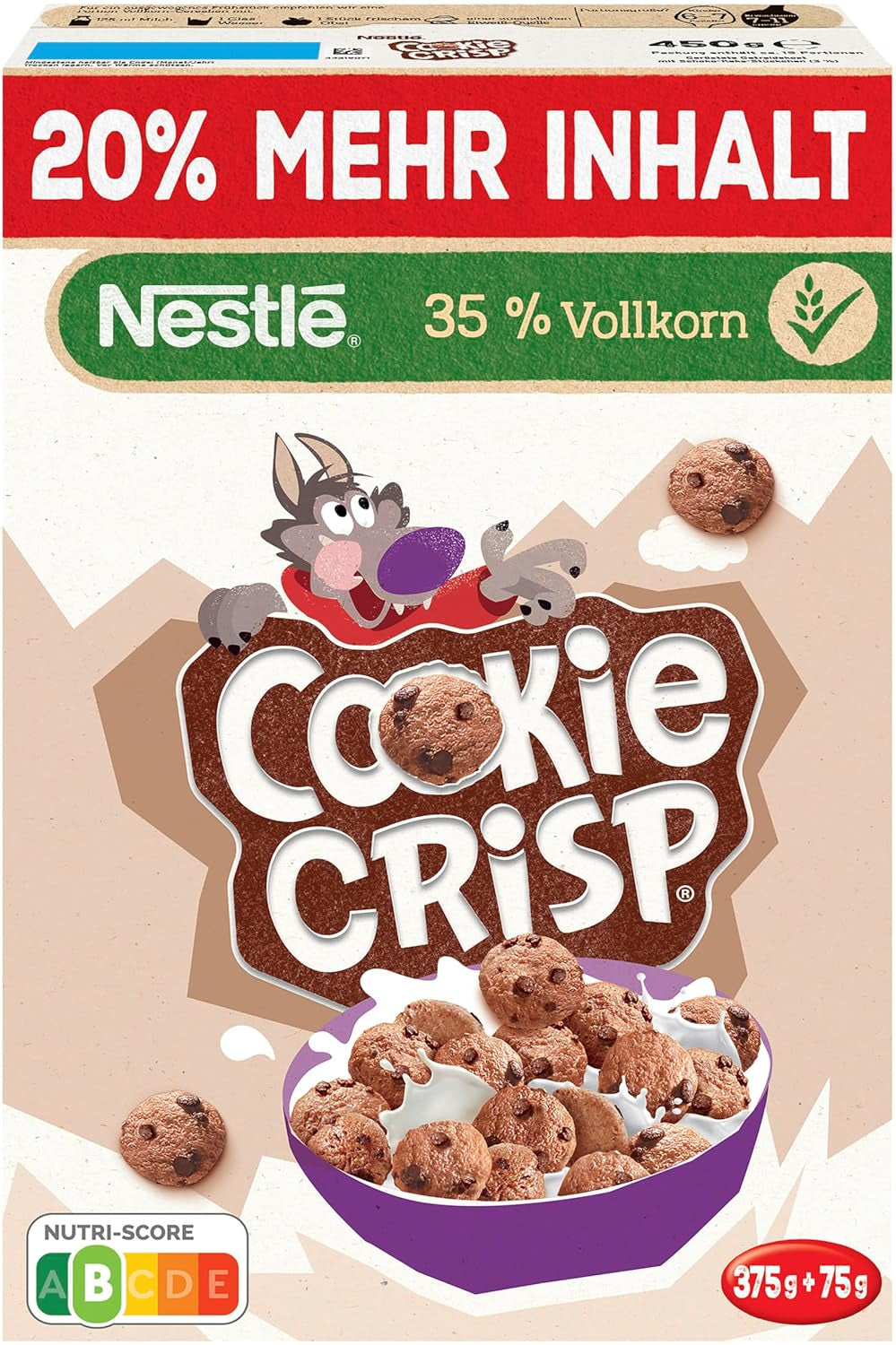 Nestlé Cookie Crisp (+20%), cereale cu cereale integrale sub formă de biscuiți pentru micul dejun pentru copii, pachet de 1 (1x450g)