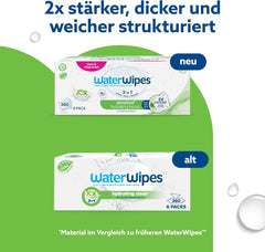 Șervețele umede WaterWipes Sensitive+ Hydrating Boost, șervețele hidratante, 360 bucăți (6 pachete), 3 în 1 curăță, îngrijește, hidratează, 99% apă cu aloe vera, șervețele umede fără parfum pentru bebeluși