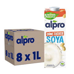 Alpro Sojadrink – Vegan und milchfrei – Von Natur aus laktosefrei und fettarm – Reich an pflanzlichen Proteinen, beinhaltet Calcium und Vitamine – 8 x 1 L – Haltbar