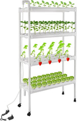 Kit de cultivare hidroponică cu 108 locuri de plantare, 4 niveluri cu pompă de apă. Sistem de cultivare hidroponică fabricat din țevi din PVC-U de calitate alimentară pentru acasă, balcon, grădină și legume de pe balcon.