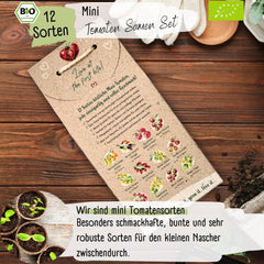 Set de semințe de roșii mini organice: 12 soiuri de roșii cultivate liber | Semințe de roșii cu roșii cocktail rare și de familie, cherry și beefsteak | Semințe de legume pentru balcon, pat înălțat, grădină și cadou | Loveplants