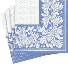 Șervețele de cocktail, frunze de stejar și ghinde, lenjerie, albastru francez și alb, 15 bucăți per pachet