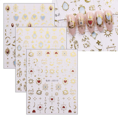 JMEOWIO Nagelsticker Herz Mond Stern 9 Blatt Nail Art Sticker Selbstklebend Nagelaufkleber Bunt Dekoration Nageldesign Zubehör