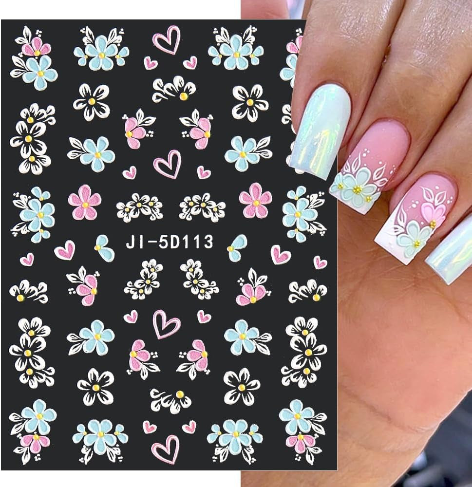 5D Geprägte Blume Nagelsticker Nagelfolie Selbstklebend Acryl Geschnitzte Blumen Nagelaufkleber Schmetterling Nail Sticker Blütenblätter Nageldesign Aufkleber Nägel Zubehör Flower Nail Art Stickers