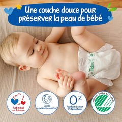 - Ökologische Windeln, Größe 2 (3-6 kg) – natürlicher Ursprung, ohne Schadstoffe – 12 Stunden trocken, extrem saugfähig – hergestellt in Frankreich – 150 Einwegwindeln – Packung 1 Monat