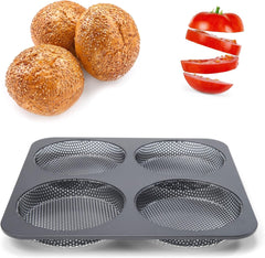 Hamburgerbrötchen, Perforiert, Antihaftbeschichtet, 4 Runde Mulden Mit Je 12 Cm, Pfannengröße 28 X 28 Cm, 2,5 Cm Tief, Mittelgroß, Schwarz Matrite si tavi pentru copt Naty Shop