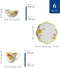 Villeroy & Boch - Set de mic dejun Spring Awakening pentru 2 persoane, 6 piese, Set de veselă de Paște, Mic dejun, Paște, Serviciu de cafea, Veselă de primăvară, Porțelan