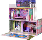 Olivia's Little World Big Dreamland Sunset Contemporary, Casă de păpuși interactivă din lemn pentru copii, 3 etaje, cu 16 accesorii pentru mobilier de păpuși, multicoloră, TD-13616A