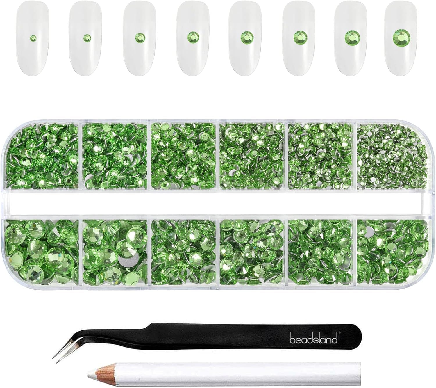 Beadsland 2500Pcs Glas Nailart Strasssteine Kristall Flatback Edelsteine Runde, Für Handwerk Gemischt 8 Größen SS4 ~ SS30 Mit Picking Pinzette Und Stift (Kristall Weiss)