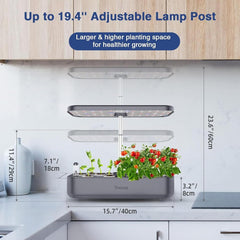 Sistem de creștere hidroponică cu 12 ustensile, Set de grădină de plante aromatice de interior cu lumină LED, Grădină inteligentă pentru casă, Bucătărie, Kit de germinare cu temporizator automat (Gri)