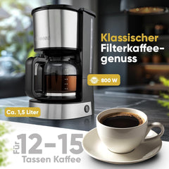 Espressor de cafea cu filtru Bomann® | pentru 12-14 cești | Espressor de cafea cu filtru | Carcasă din oțel inoxidabil | Anti-picurare | Espressor | Espressor de cafea cu filtru | 800W | KA 6071 CB